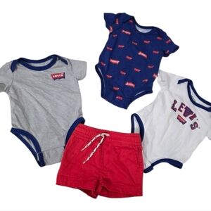 Levi's Baby Boy Set (3M) - 3 Bodysuits & Shorts - Like New